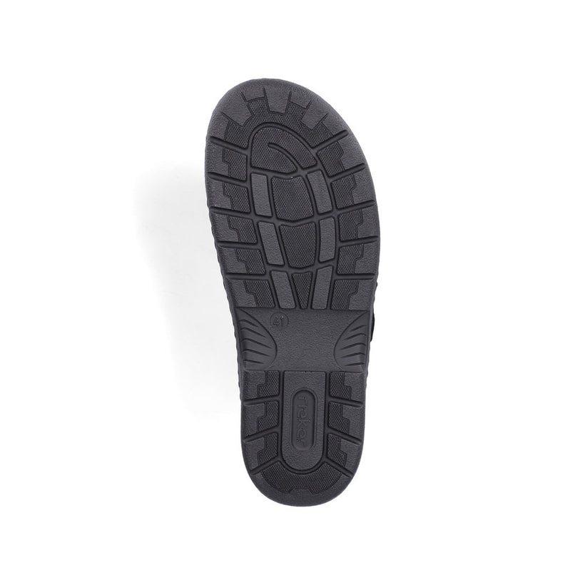 Schwarze Rieker Herren Clogs 20394-00 aus Glattleder mit Schnallen. Schuh Laufsohle.