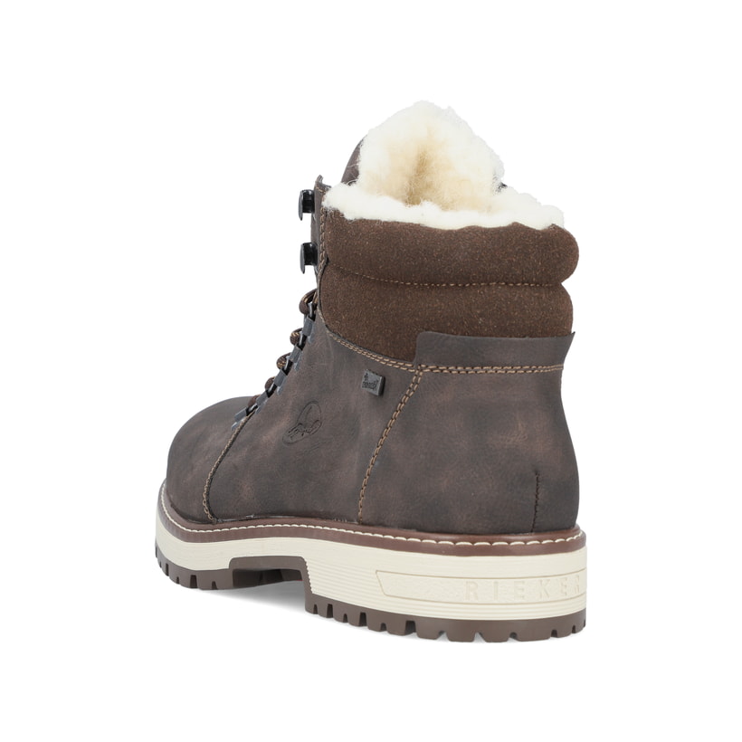 Kaffeebraune Rieker Herren Schnürstiefel F8333-25 mit Schnürung sowie Flip-Grip. Schuh von hinten