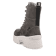 Graue Rieker Damen Schnürstiefel W0371-42 mit wasserabweisender TEX-Membran. Schuh von hinten.