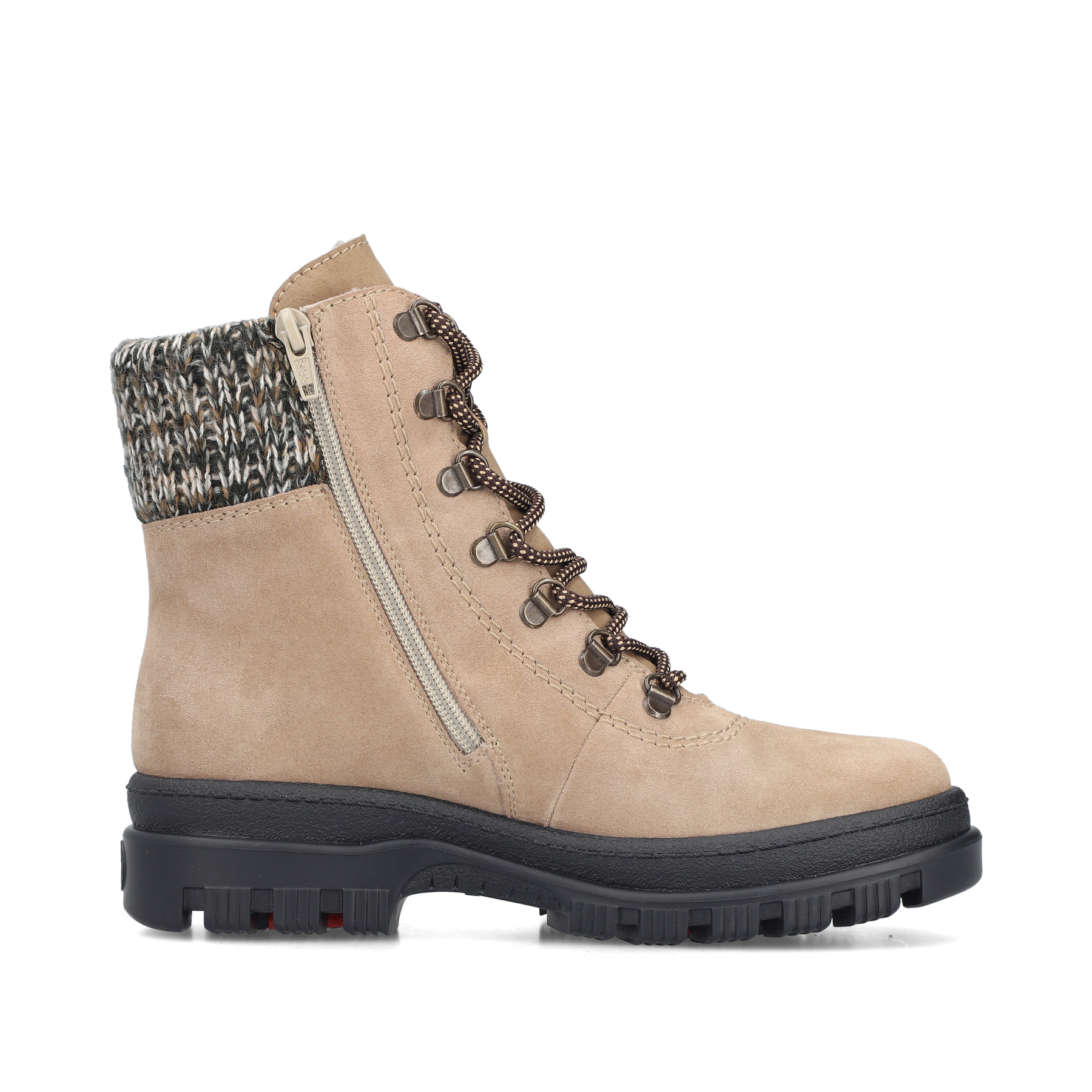 Beige-schwarze Rieker Damen Schnürstiefel X8233-64 aus Rauleder. Schuh Innenseite.