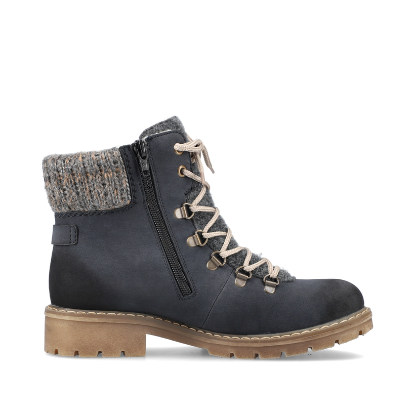 Ozeanblaue Rieker Damen Schnürstiefel Y9131-14 mit Schnürung und Reißverschluss. Schuh Innenseite