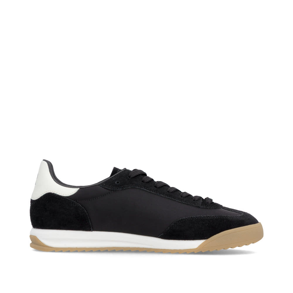 Schwarze Rieker Herren Sneaker Low U4000-00 mit Schnürung sowie abgesetztem Logo. Schuh Innenseite.