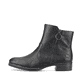 
Nachtschwarze Rieker Damen Stiefeletten 73450-00 mit Reißverschluss sowie Blockabsatz. Schuh Außenseite