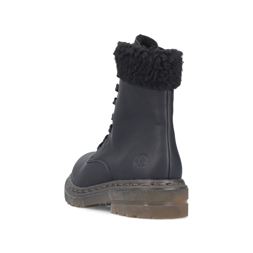 Schwarze Rieker Damen Schnürstiefel 78220-00 mit einem Reißverschluss. Schuh von oben.