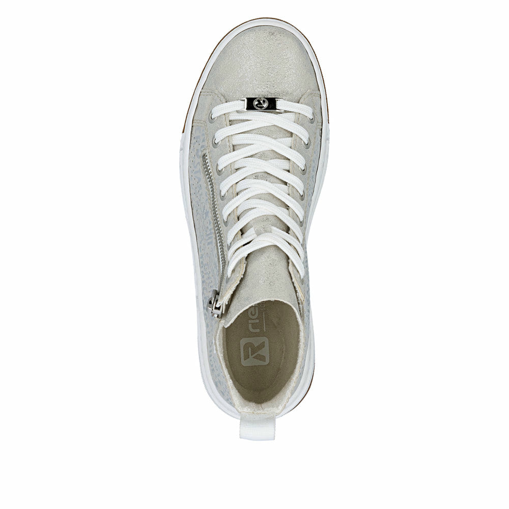 Baskets montantes Rieker grises pour femme N3945-40 avec détail décoratif. Chaussure vue de dessus.