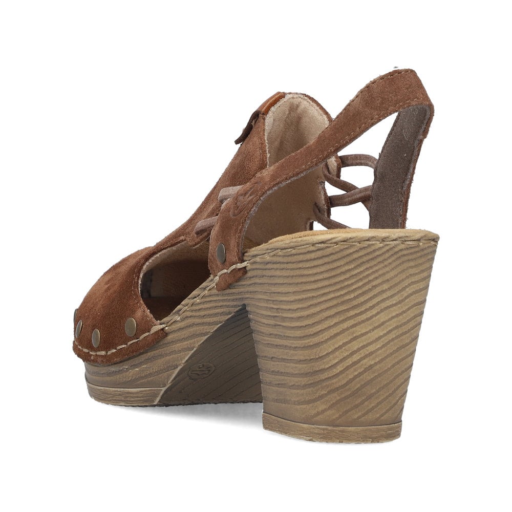 Braune Rieker Slingpumps 66775-24 aus Rauleder mit handgestickten Nähten. Schuh von hinten.