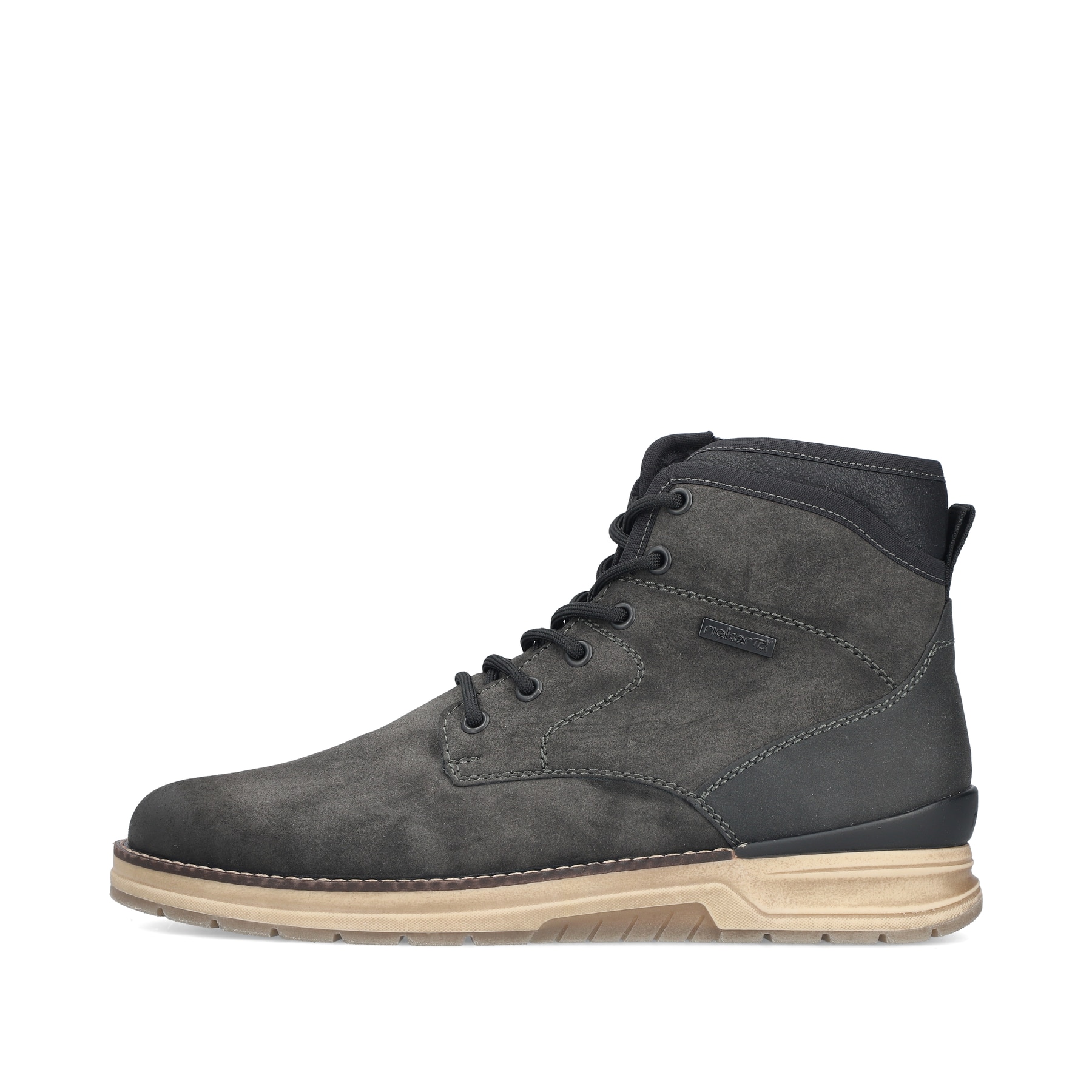 Graue Rieker Herren Schnürstiefel 32331-45 mit wasserabweisender TEX-Membran. Schuh Außenseite.