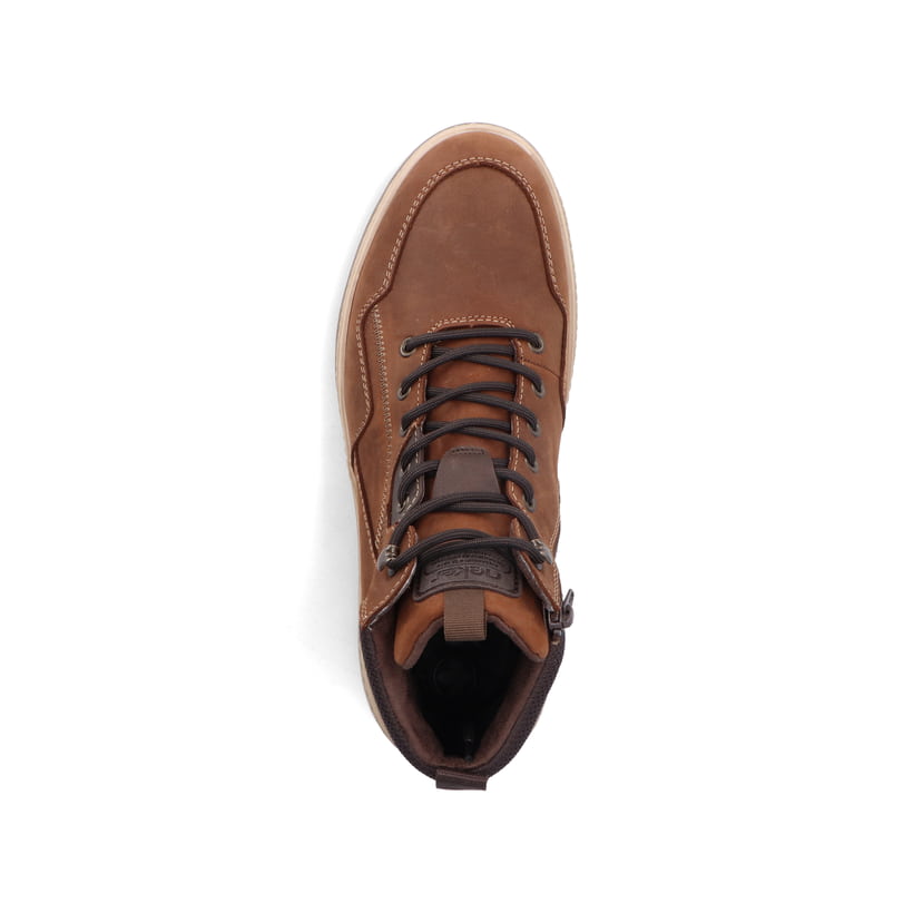 Braune Rieker Herren Schnürstiefel 38554-22 aus Rauleder. Schuh von oben.
