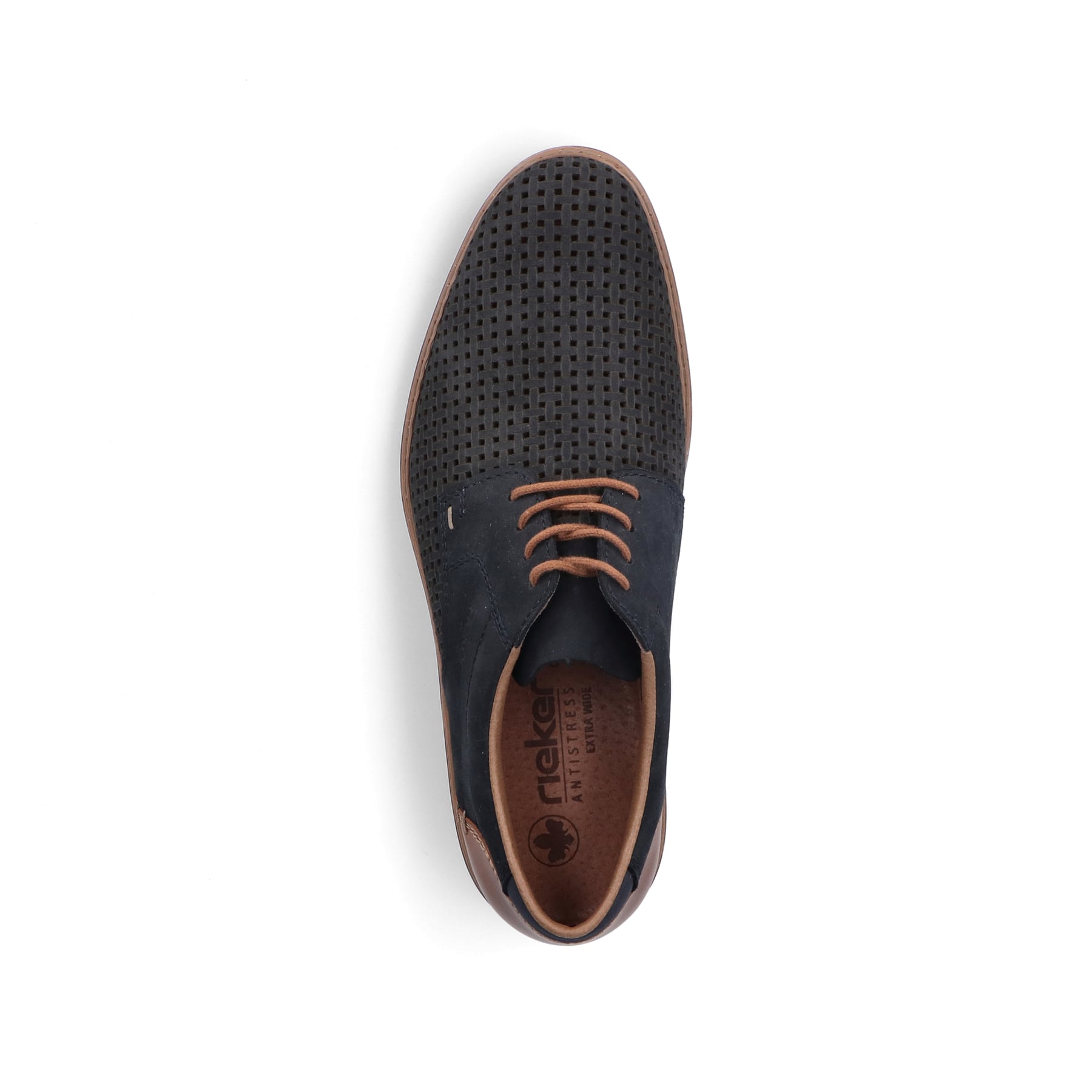 Blaue Rieker Herren Schnürschuhe 16506-16 in Löcheroptik sowie Extraweite H. Schuh von oben.