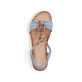 Blaue Rieker Damen Zehentrenner V7568-14 mit Schmuckelementen sowie Gummizug. Schuh von oben.