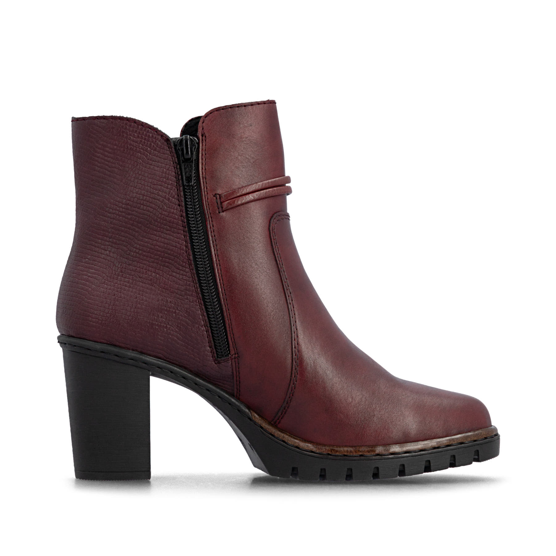 Brombeerfarbene Rieker Damen Stiefeletten Y2567-35 aus Glattleder. Schuh Innenseite.