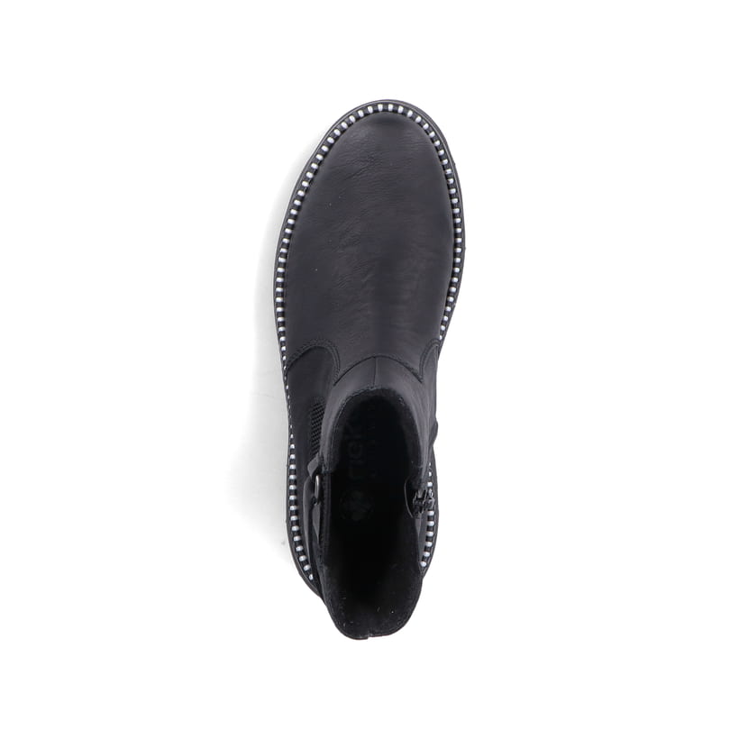 Bottes Chelseas Rieker noires pour femme Y3380-00 avec fermeture éclair. Chaussure vue de dessus.