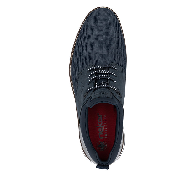 Blaue Rieker Herren Slipper 11359-14 mit einem Gummizug sowie Komfortweite G 1/2. Schuh von oben.