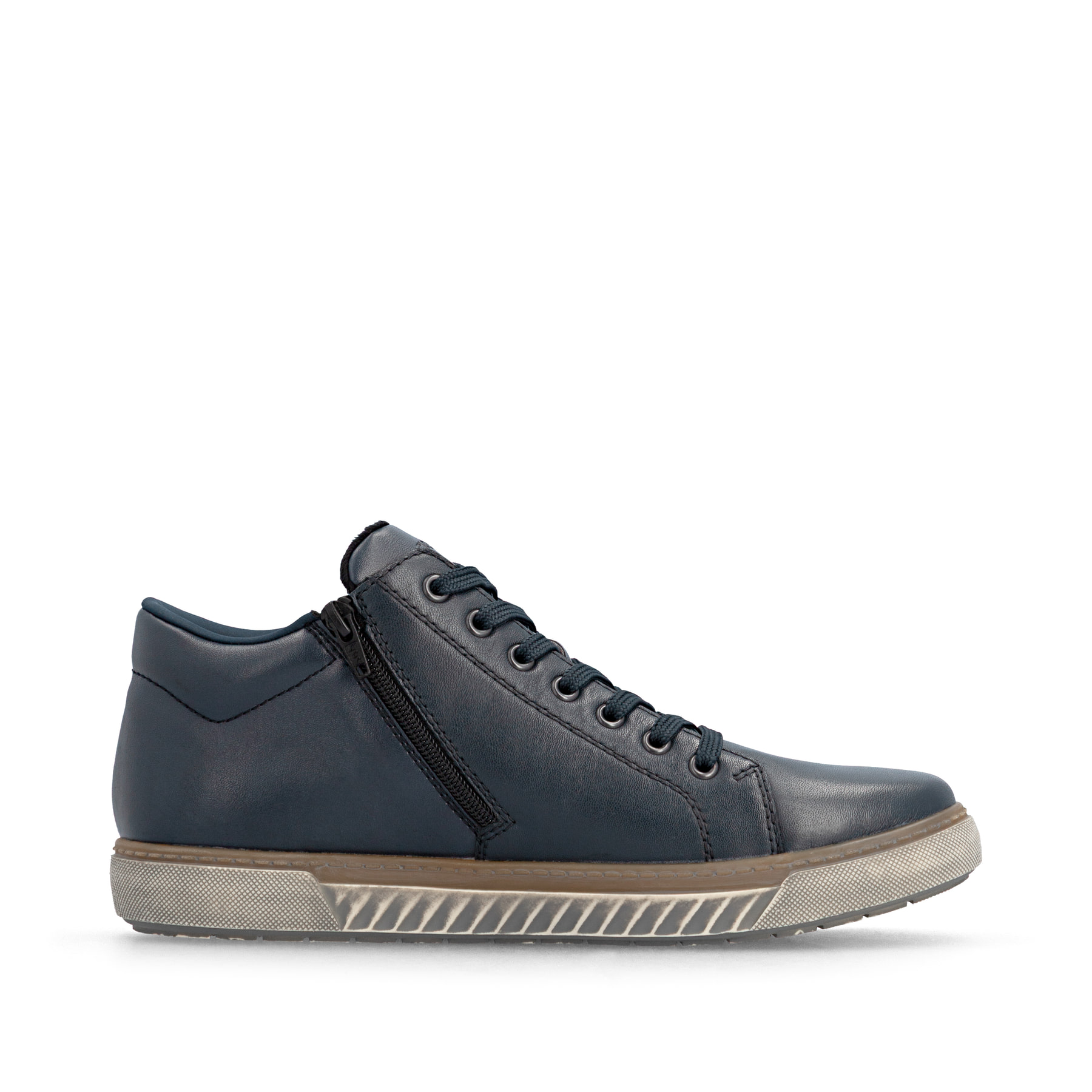 Dunkelblau-braune Rieker Herren Schnürstiefel 17940-14 aus Glattleder. Schuh Innenseite.
