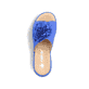 Blaue Rieker Damen Pantoletten V1052-14 mit dekorativer Blume. Schuh von oben.