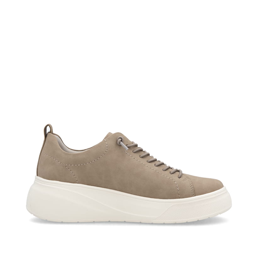 Dunkelbeige Rieker Damen Sneaker Low W2301-20 aus Glattleder mit einer Schnürung. Schuh Innenseite.