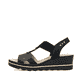 Schwarze Rieker Keilsandaletten 67498-00 mit Gummizug sowie sehr leichter Sohle. Schuh Außenseite.