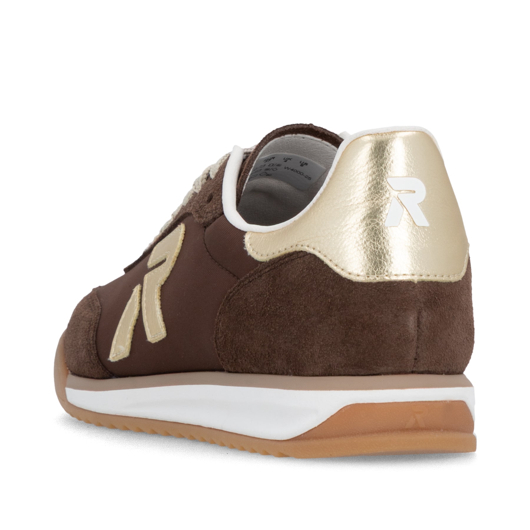 Baskets basses marron Rieker Sport pour femmes W4000-25. Chaussure vue de l'arrière.