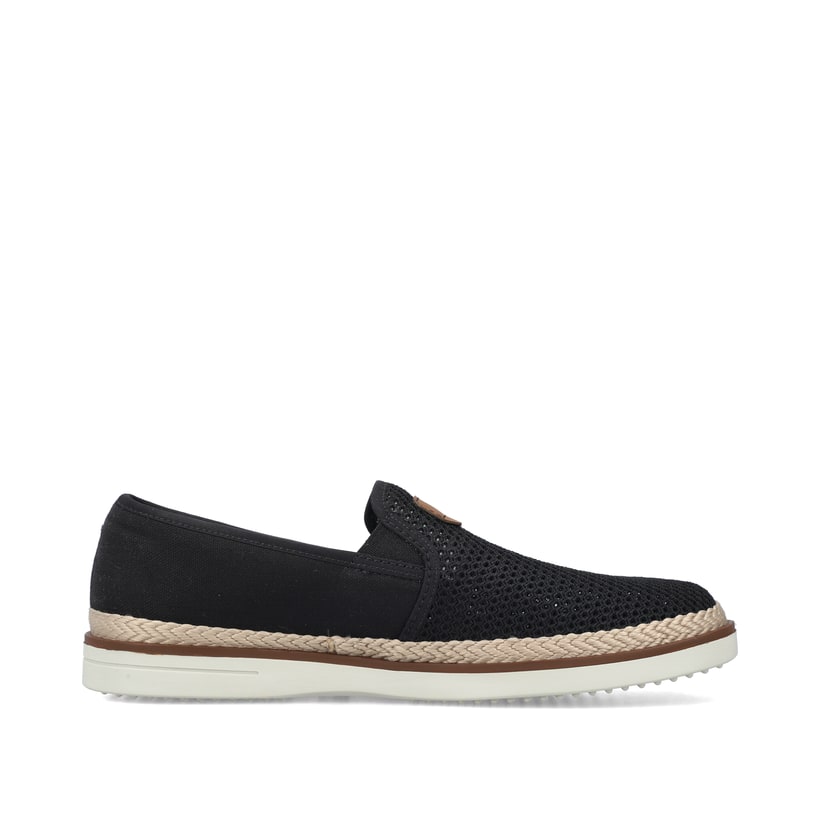 Schwarze Rieker Herren Slipper B2366-00 mit Gummizug sowie Komfortweite G 1/2. Schuh Innenseite.