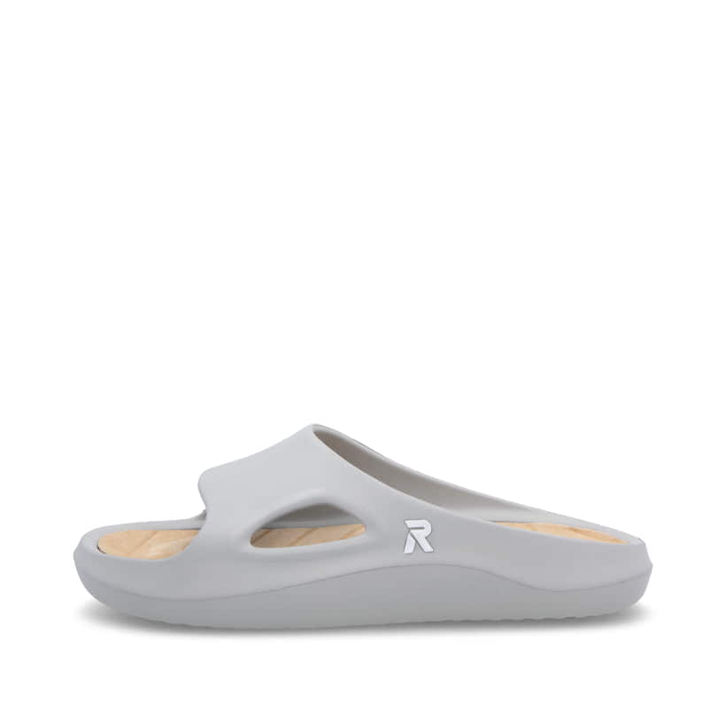 Graue Rieker Herren Pantoletten U3350-40 mit ultraleichter und flexibler Sohle. Schuh Außenseite.