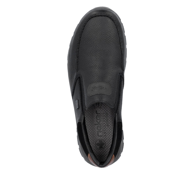 Mocassins Rieker noirs pour homme 03651-00 en cuir lisse. Semelle extérieure de la chaussure.