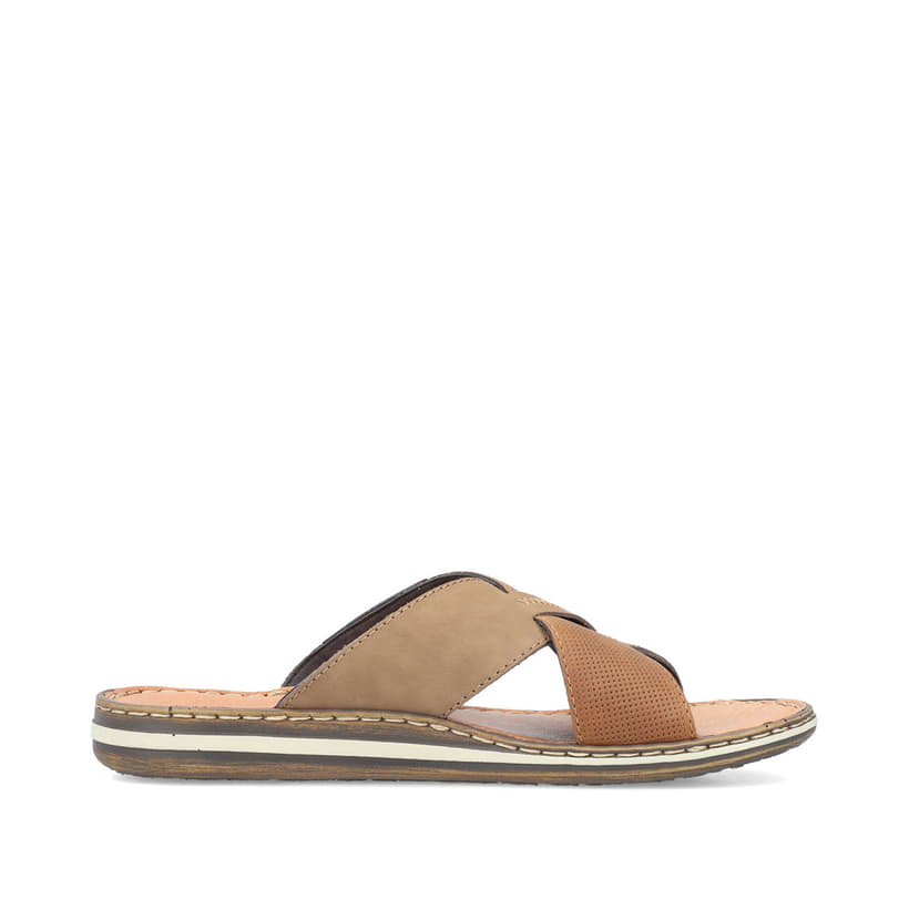 Braune Rieker Herren Pantoletten 21088-25 mit der Komfortweite G. Schuh Innenseite.