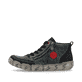 Grünschwarze Rieker Damen Kurzstiefel L0306-54 aus Glattleder mit rundem Logo. Schuh Außenseite.