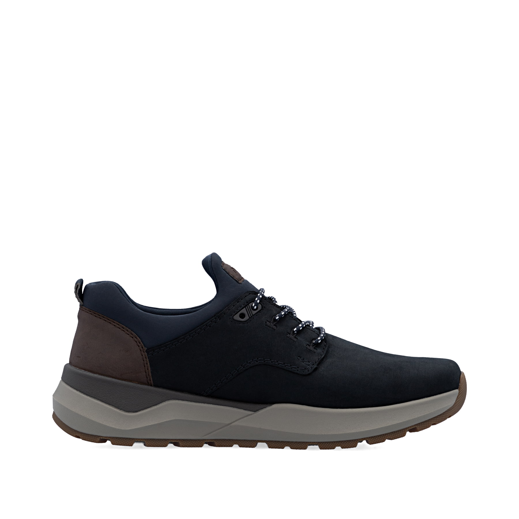 Mocassins Rieker bleus homme 06050-14 en cuir suédé avec bande élastique. Chaussure vue de l'arrière.