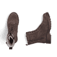 Braune Rieker Damen Biker Boots 73210-25 mit einem Reißverschluss. Schuh von oben, liegend.