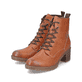 Karamellbraune Rieker Damen Schnürstiefel 77521-22 mit einem Reißverschluss. Schuhpaar seitlich schräg.