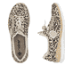 Beige Rieker Damen Slipper N4263-92 mit Deko-Reißverschluss sowie einem Gummizug. Schuh von oben, liegend.