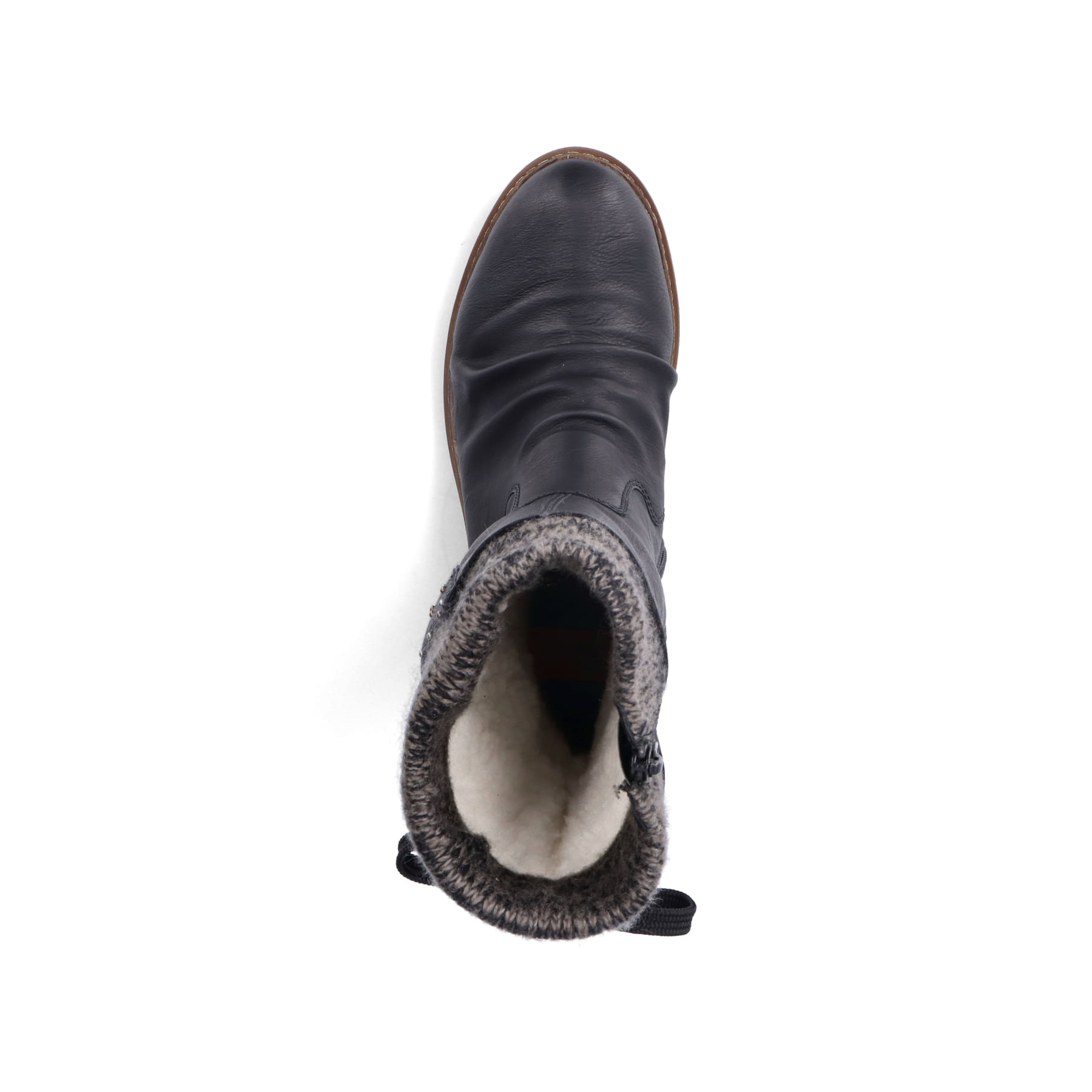 Tiefschwarze Rieker Damen Kurzstiefel Z4773-01 mit einer robusten Profilsohle. Schuh von oben
