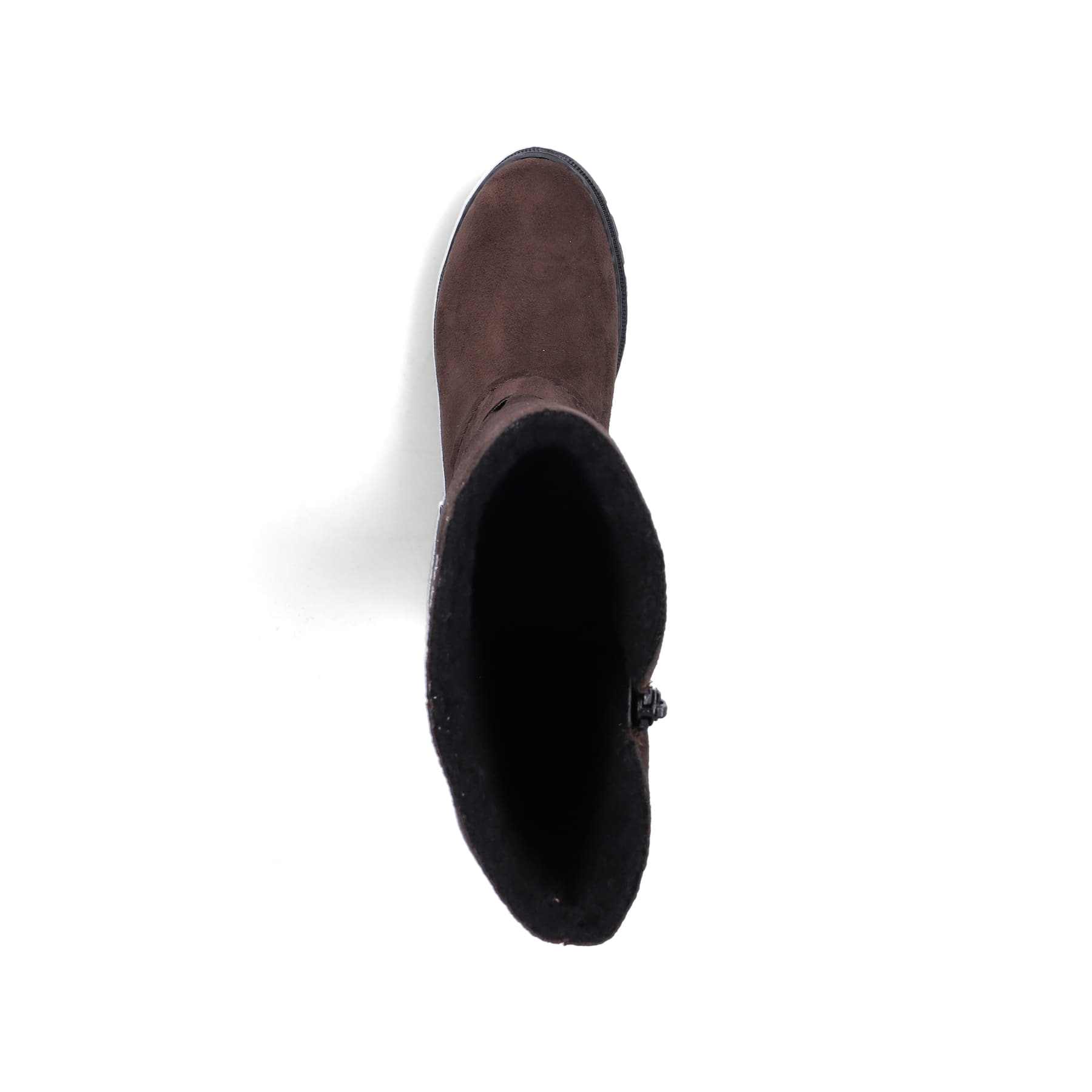 Dunkelbraune Rieker Damen Hochschaftstiefel 76892-25 mit Deko-Schnalle. Schuh von oben.