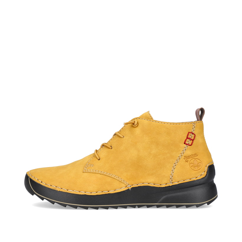 
Sonnengelbe Rieker Damen Schnürschuhe 51510-68 mit einer schockabsorbierenden Sohle. Schuh Außenseite