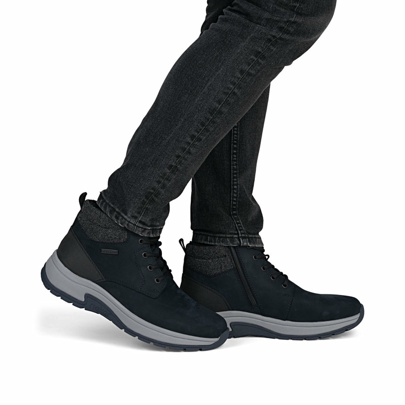Blaue Rieker Herren Schnürstiefel 11004-14 aus Rauleder. Schuh am Fuß.