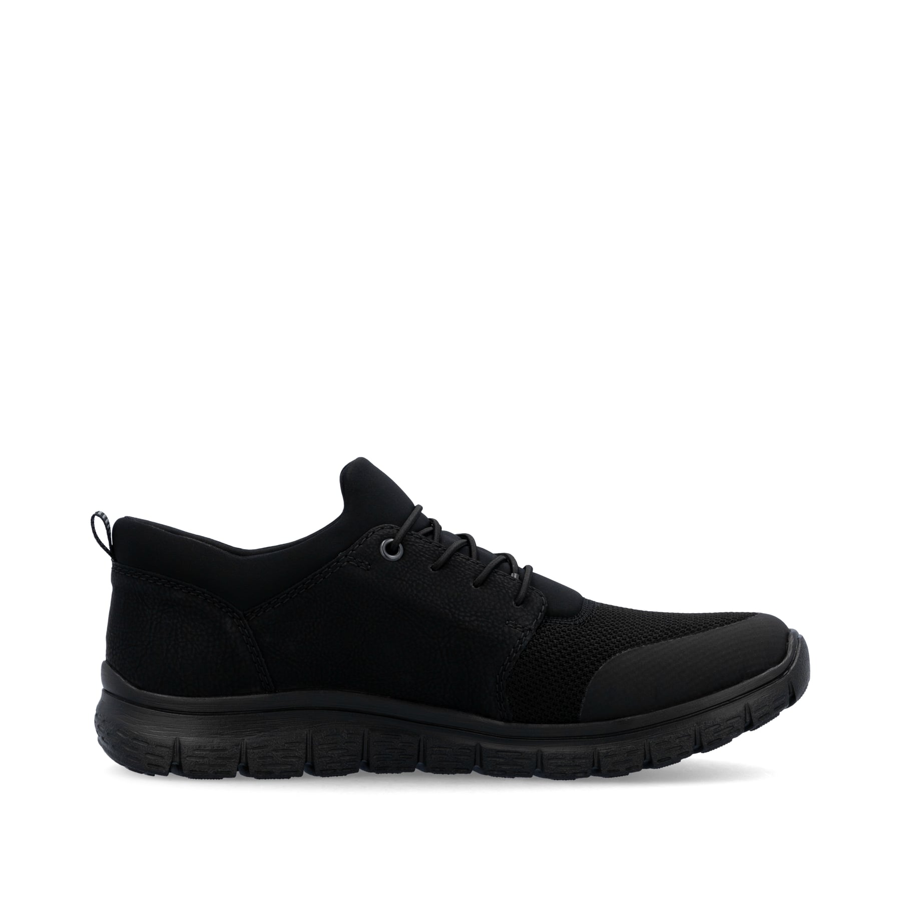 Schwarze Rieker Herren Slipper B6650-00 mit Gummizug sowie Komfortweite G 1/2. Schuh Innenseite.