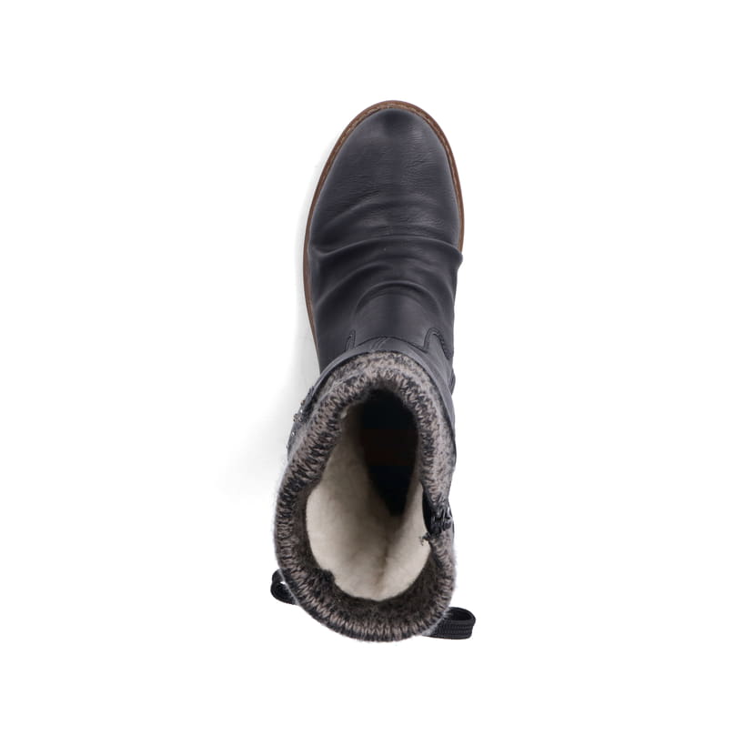 Tiefschwarze Rieker Damen Kurzstiefel Z4773-01 mit einer robusten Profilsohle. Schuh von oben