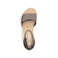 Schwarze Rieker Keilsandaletten 68793-00 mit einem Klettverschluss. Schuh von oben.