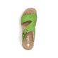 Grüne Rieker Damen Pantoletten V7982-52 mit einem Klettverschluss. Schuh von oben.