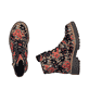 Schwarz-rote Rieker Damen Biker Boots 72617-90 mit Deko-Reißverschluss. Schuh von oben, liegend.