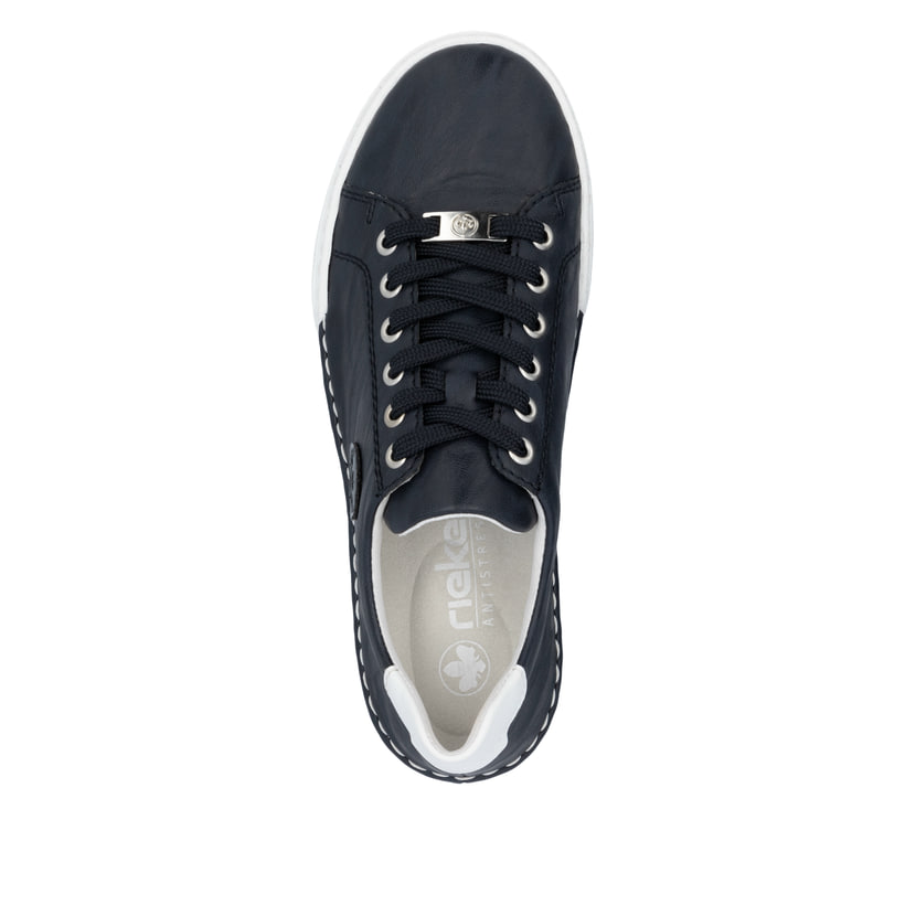 Blaue Rieker Damen Schnürschuhe L7210-14 mit einer herausnehmbaren Einlegesohle. Schuh von oben.