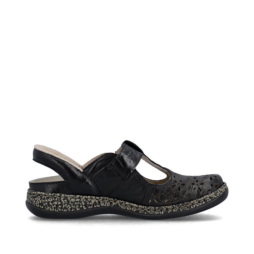 Escarpins Rieker noirs pour femme 46397-00 en cuir lisse. Côté intérieur de la chaussure.