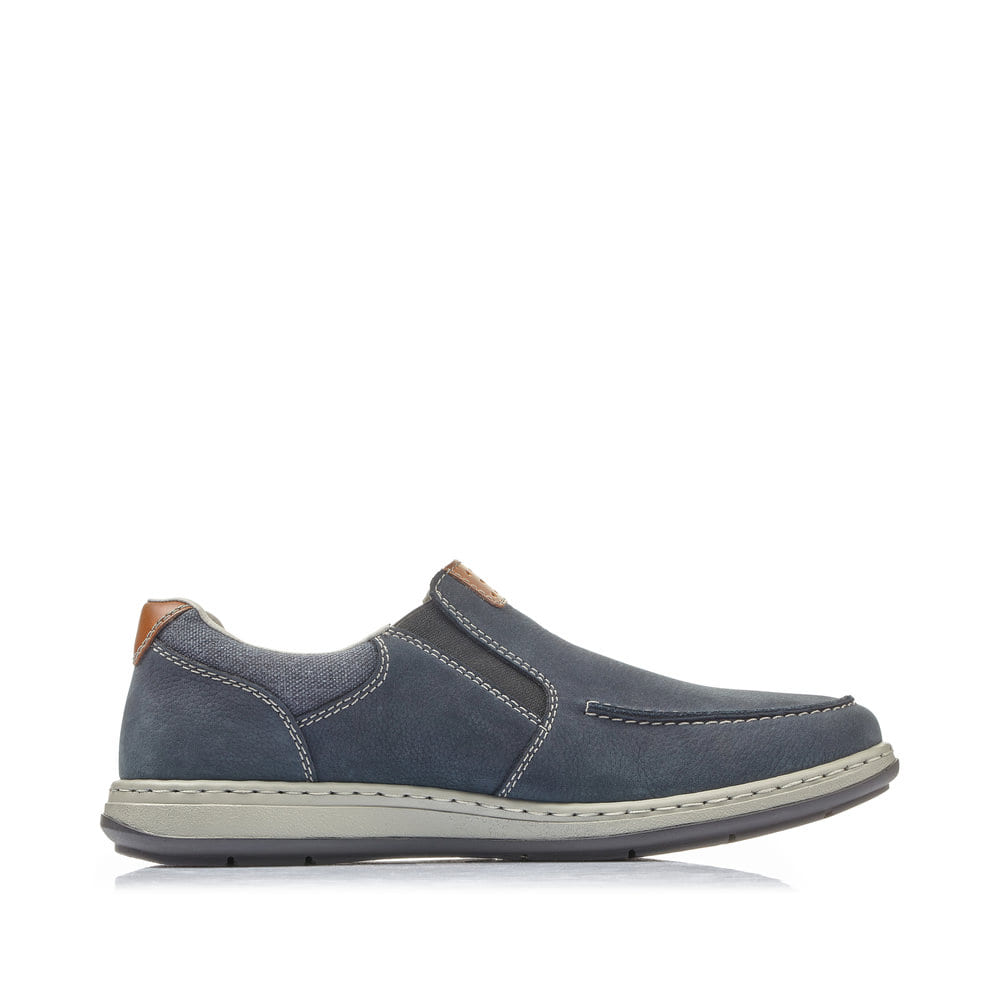 Chaussons Rieker bleus pour homme 17360-15 avec bande élastique. Intérieur de la chaussure.