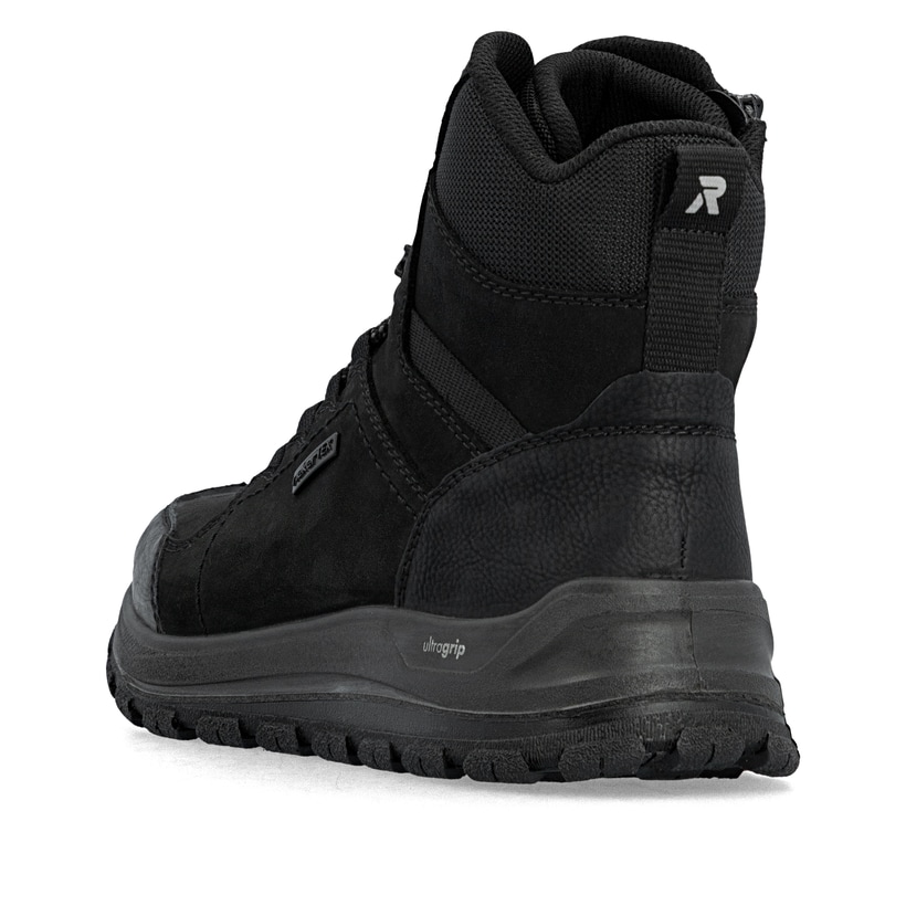 Schwarze Rieker Herren Schnürstiefel B8122-00 aus Rauleder. Schuh von hinten.