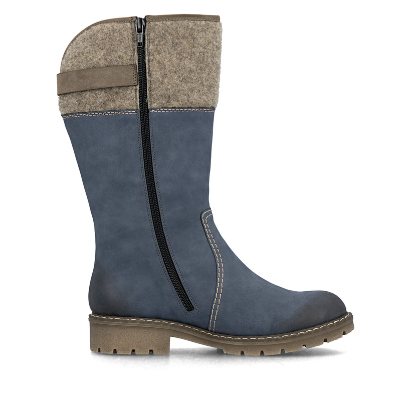 Blaue Rieker Damen Hochschaftstiefel Y9190-12 mit wasserabweisender TEX-Membran. Schuh Innenseite.