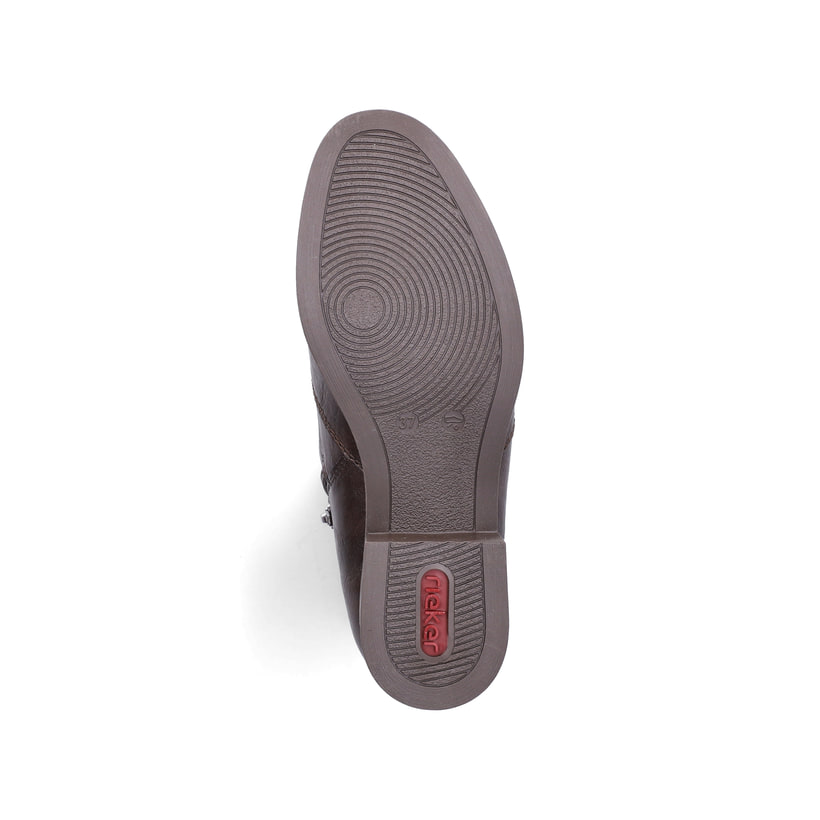 Dunkelbraune Rieker Damen Stiefeletten 77041-26 mit Zierelement. Schuh Laufsohle.