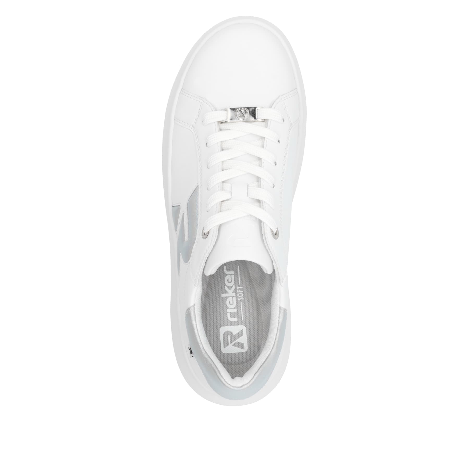 Weiße Rieker Damen Sneaker Low W1204-82 mit einer Schnürung. Schuh von oben.