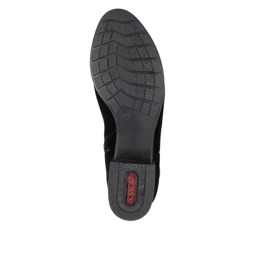 Tiefschwarze Rieker Damen Hochschaftstiefel 78654-00 mit einem Reißverschluss. Schuh Laufsohle.