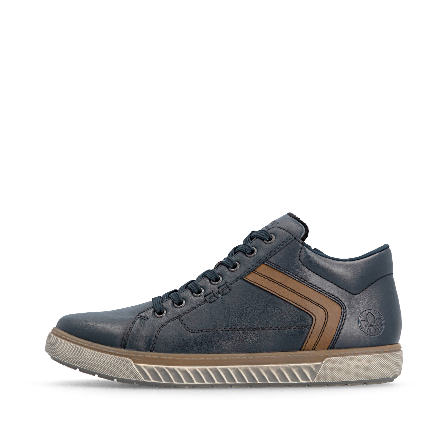 Dunkelblau-braune Rieker Herren Schnürstiefel 17940-14 aus Glattleder. Schuh Außenseite.