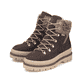 Dunkelbraun-beige Rieker Damen Schnürstiefel Y6210-25 mit Strick-Kragen. Schuhpaar seitlich schräg.